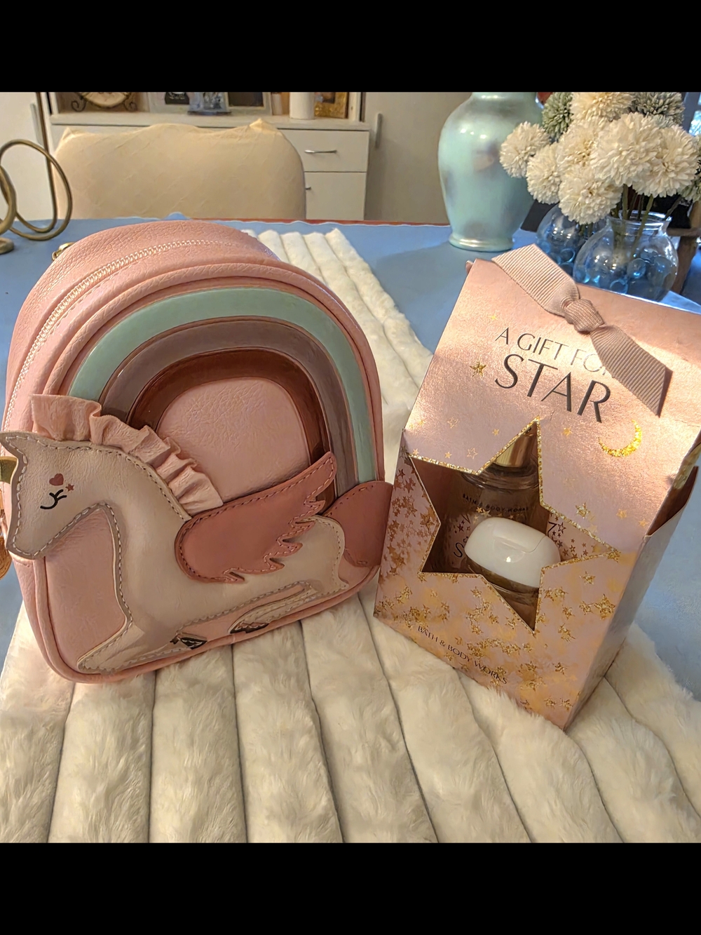 NWT B&BW Pink Unicorn Backpack with Pastel Accents And Gift Set Sz 6.9" H